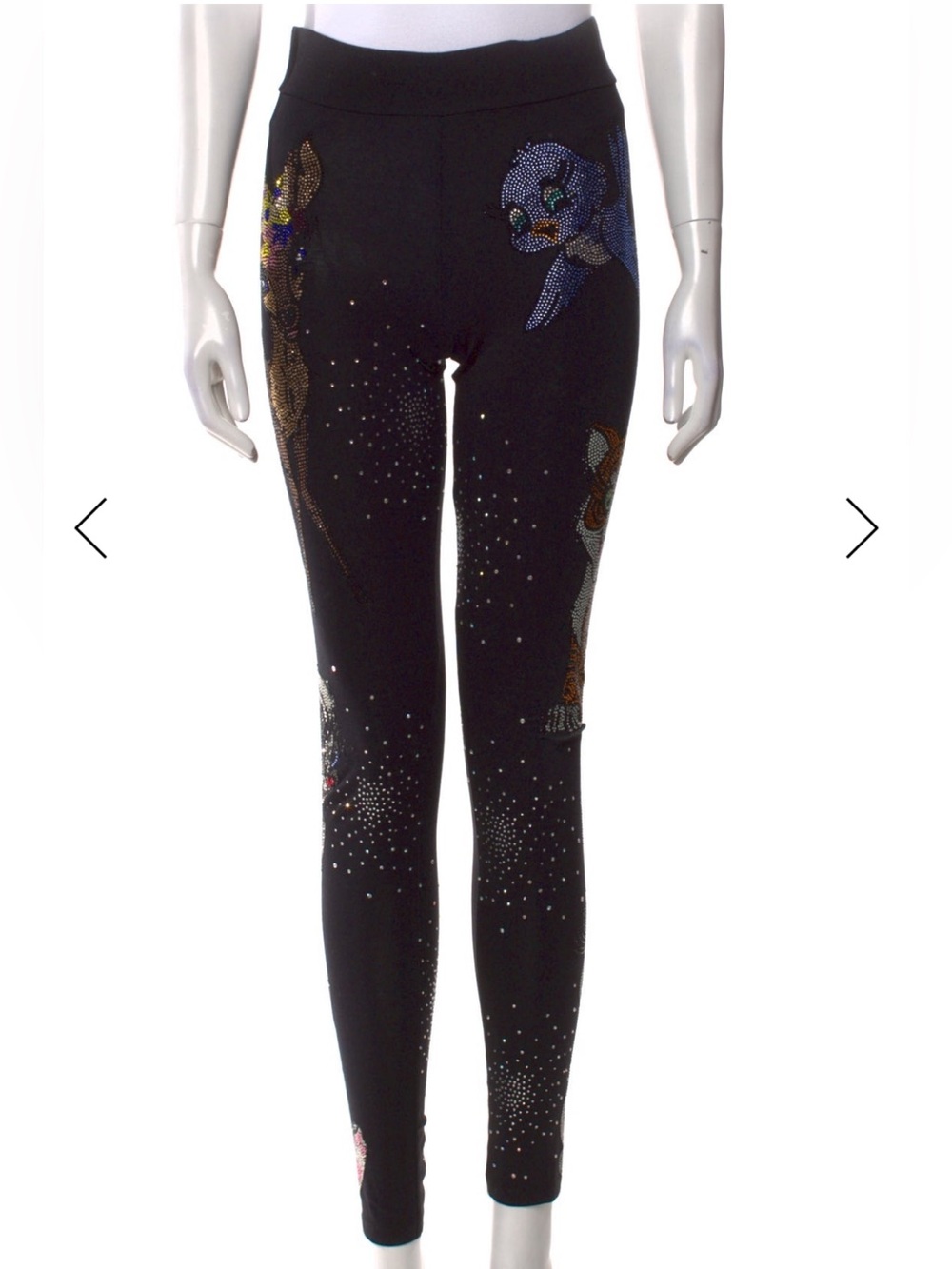 Philipp Plein Black Embellished Leggings with Rhinestone Animal Motifs RARE